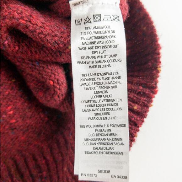 Wool V-Neck Sweater Men's XL Maroon Fleck Donegal Leather Trim French Connection - Picture 6 of 9